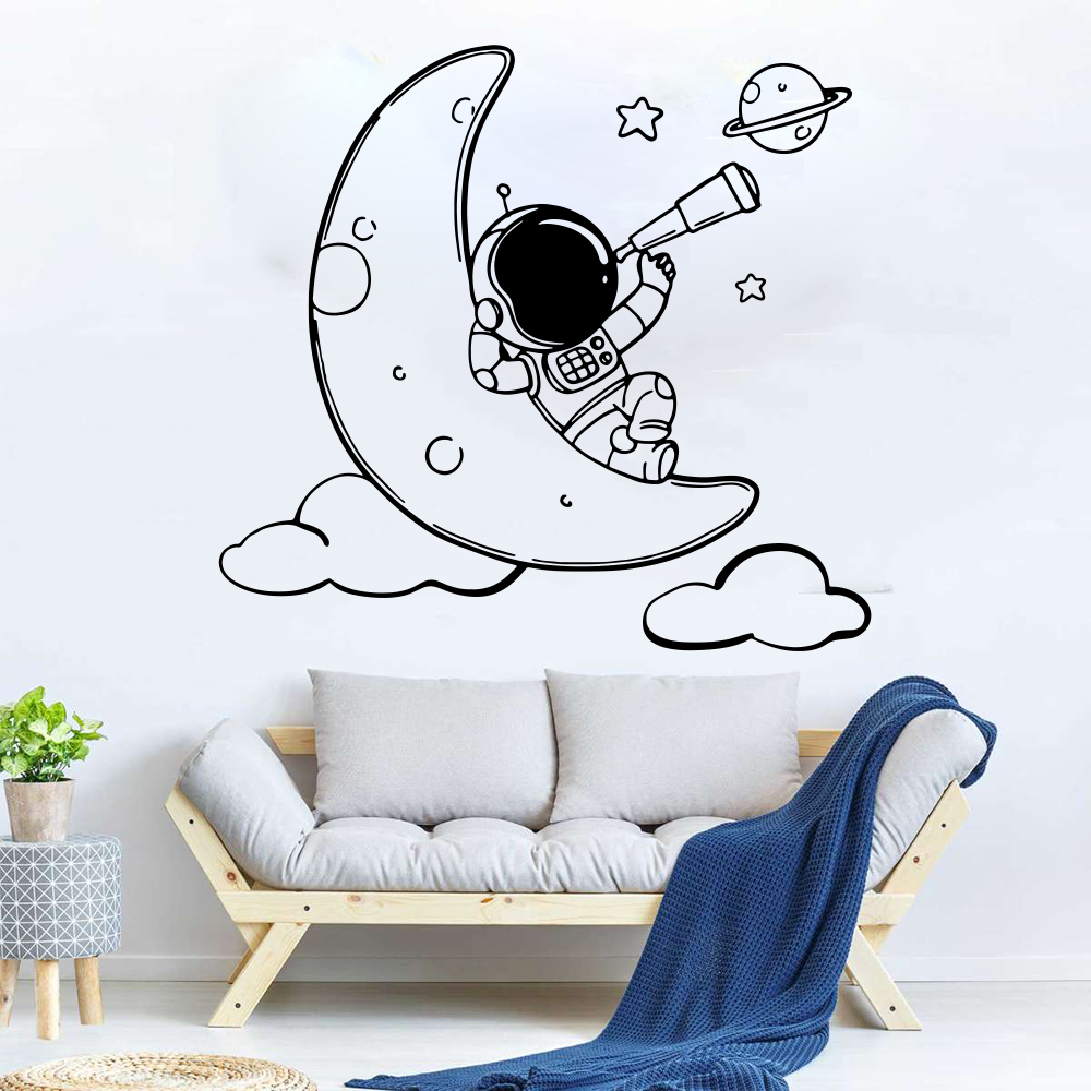 Baby Nursery Vinyl Wall Stickers - Cartoon Astronauta sulla luna Adesivo da