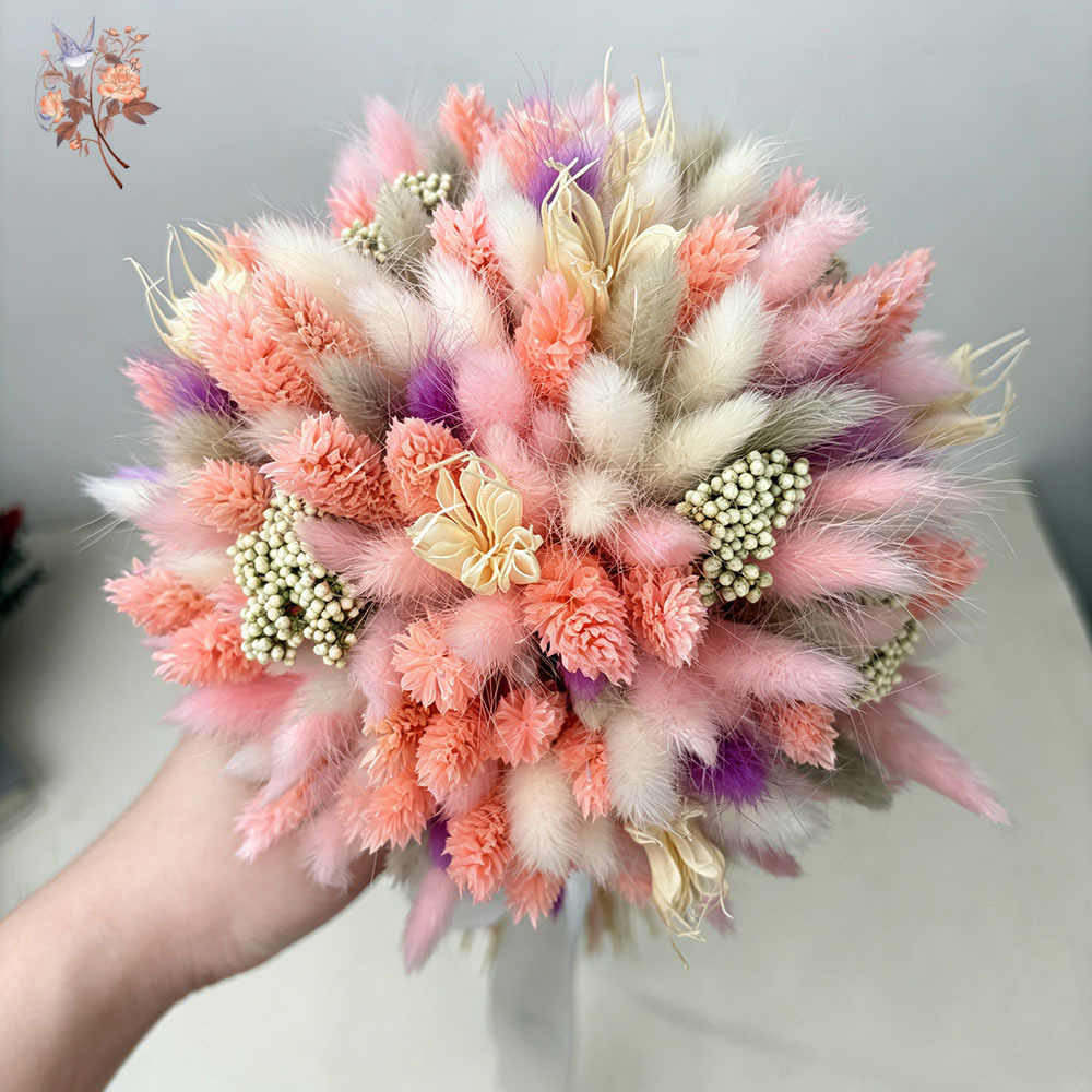 Baby Nursery Vase - Bouquet di Fiori Secchi Rosa, Coda