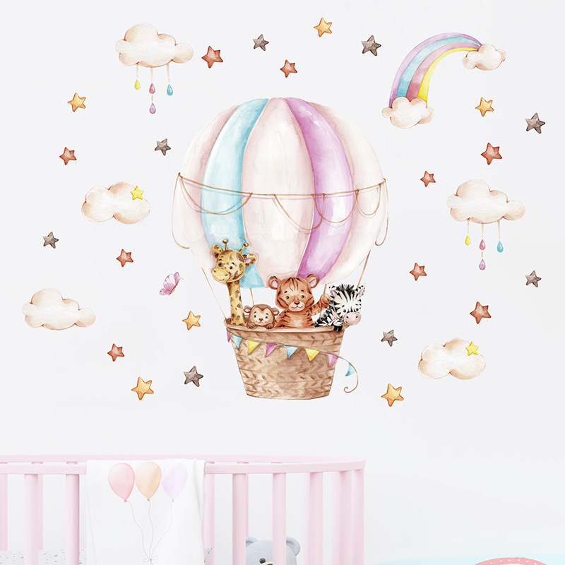 Baby Nursery Vinyl Wall Stickers - Adesivi Murali Acquerello Rosa con Mongolfiere,