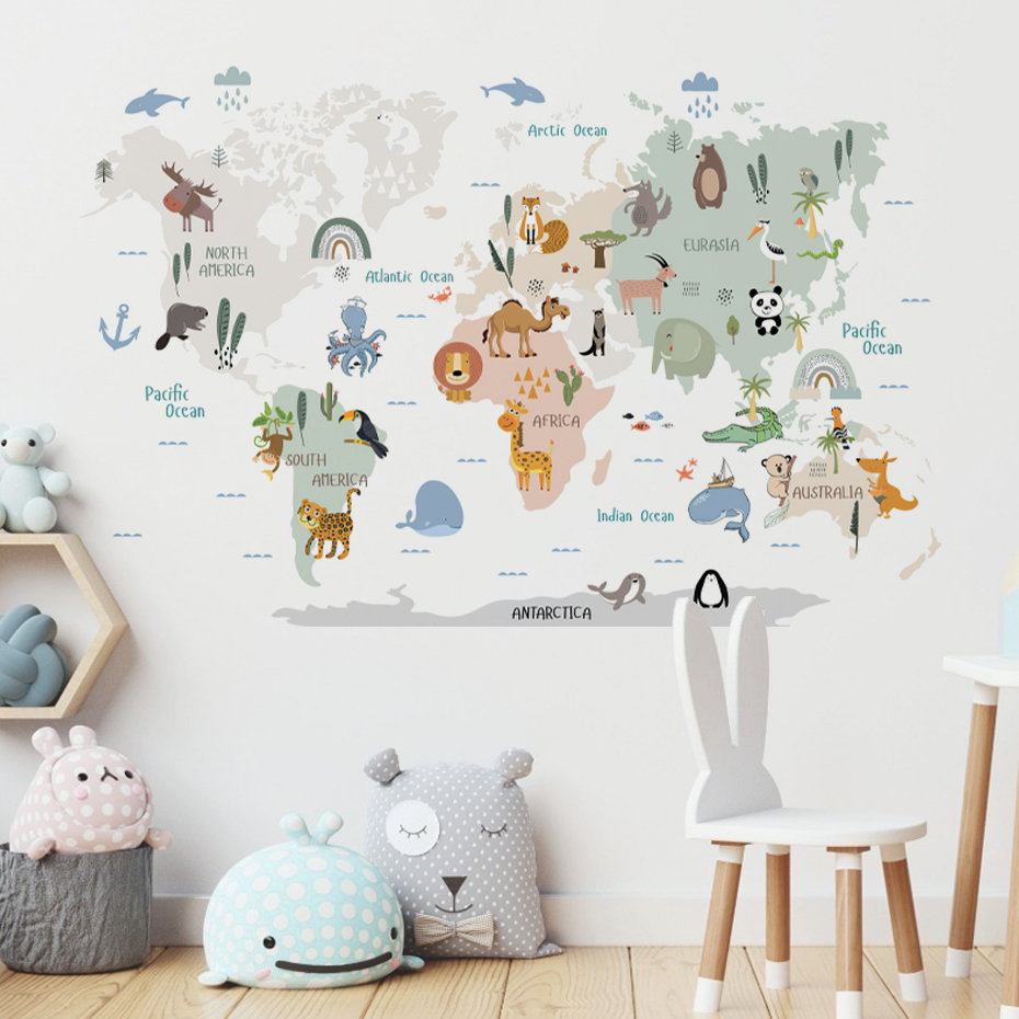 Acquerello Cartoon Mappa del m - Baby Nursery Vinyl Wall Stickers recensione e prezzo